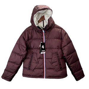 Four Laps Fourlaps Cover Down Filled Jacket Coat Fudge Brown L Women Hooded NWT